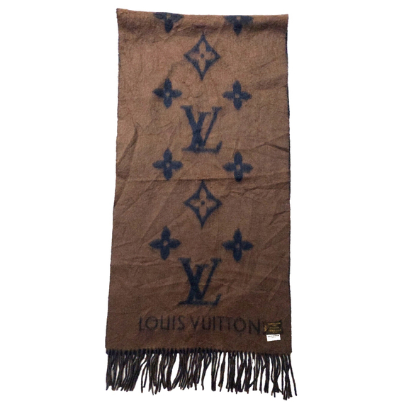 LOUIS VUITTON LV Reykjavik Brown-on-Black Reversible Cashmere Scarf Pre-owned - Picture 8 of 9
